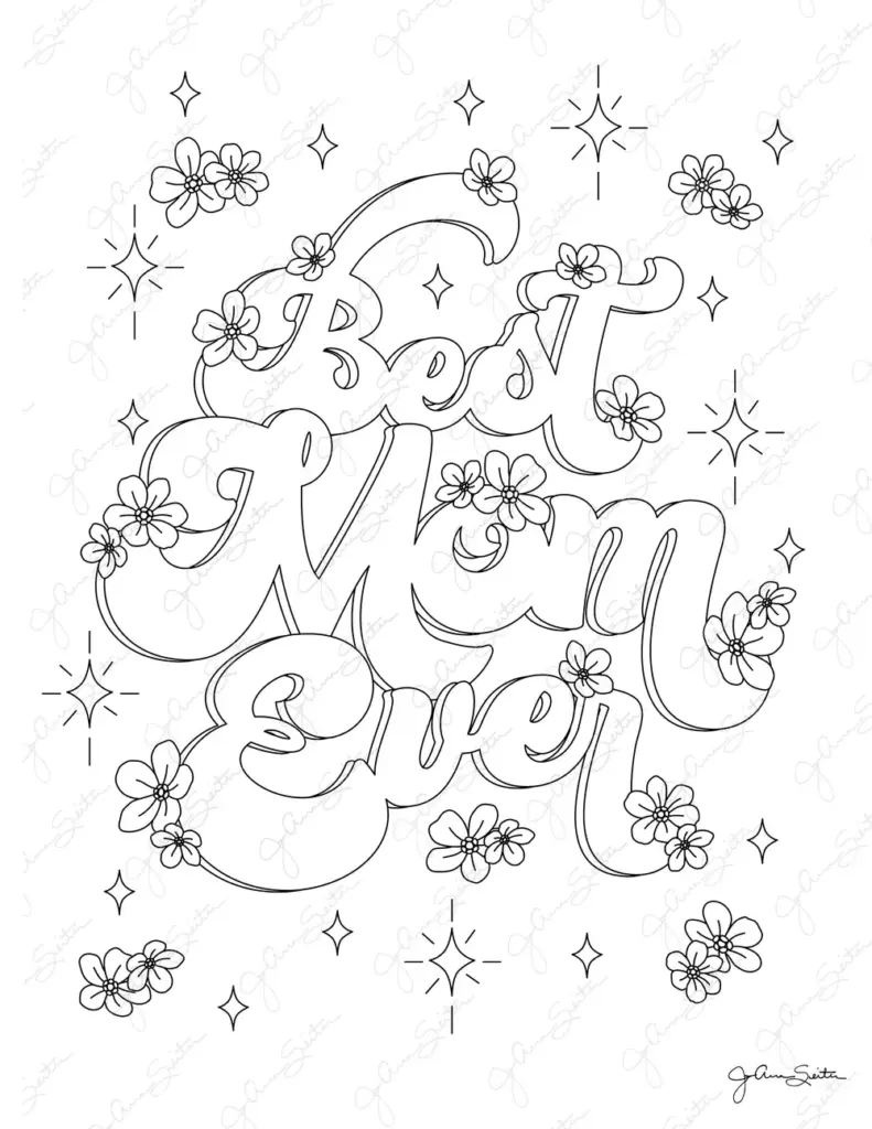 Best Mom floral coloring page with sparkles
