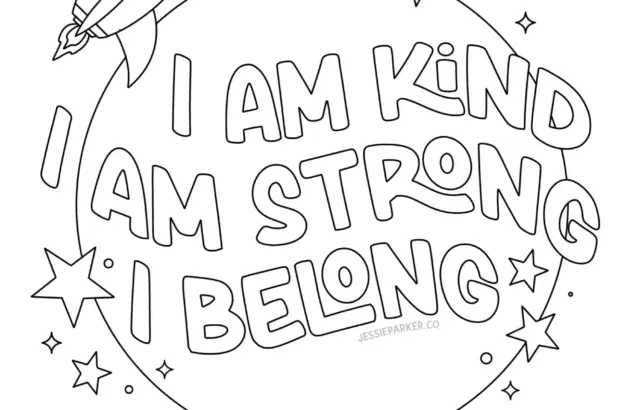 Rocket and stars surrounding inspirational text saying I am strong