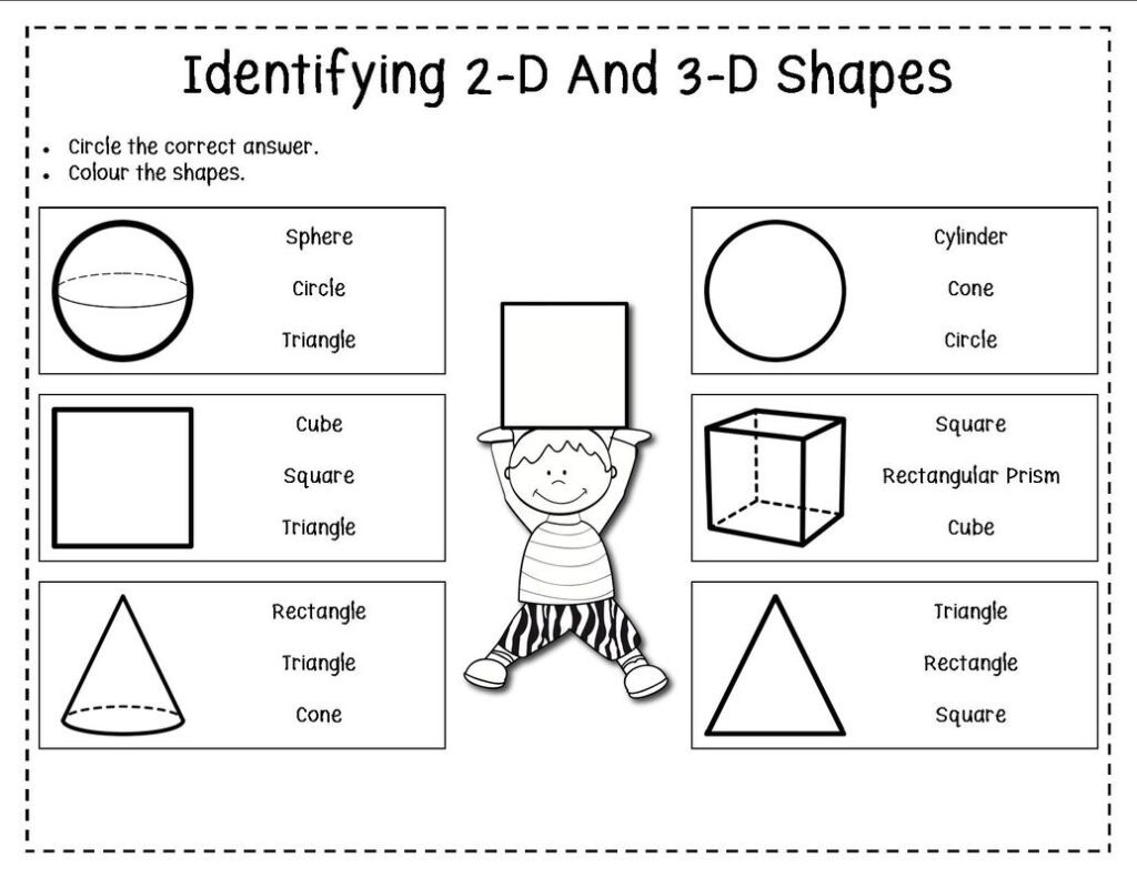 Shapes worksheet with child holding square in center