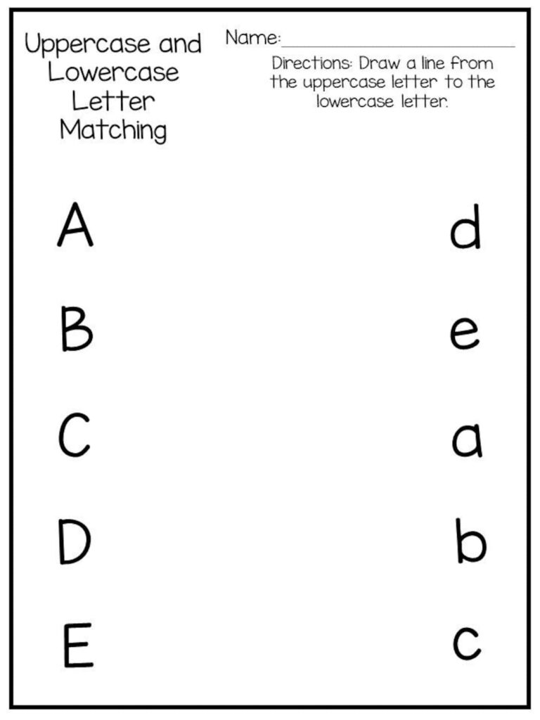 Alphabet matching worksheet with uppercase and lowercase letters