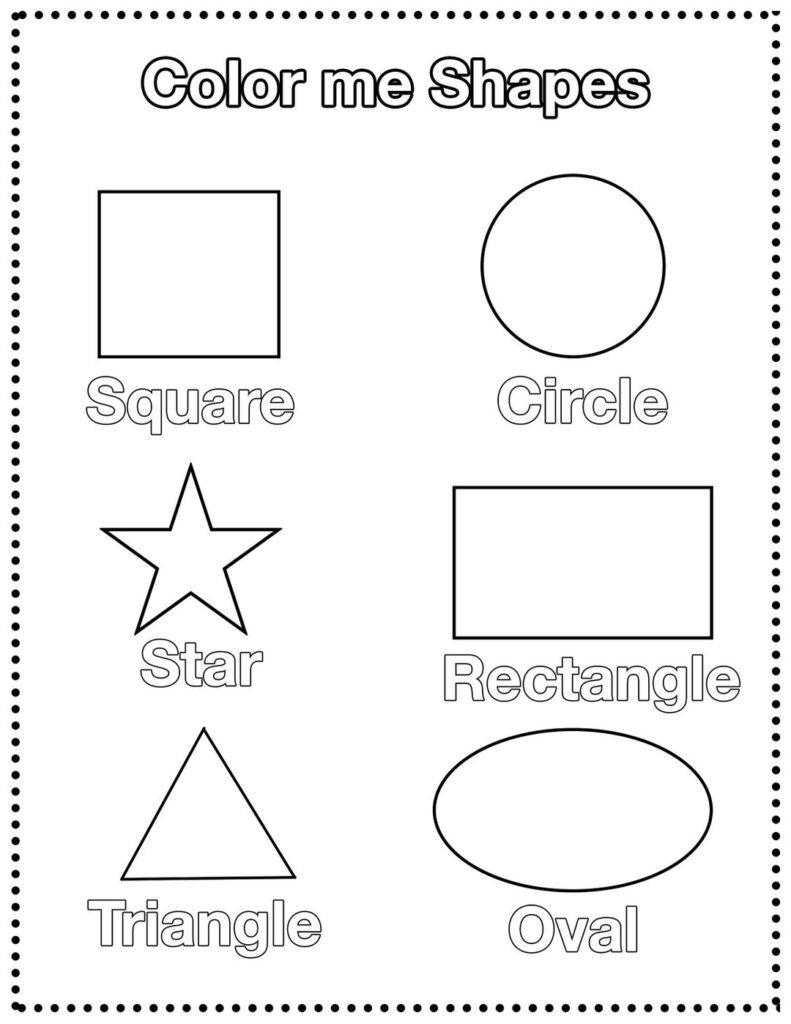Black-and-white shapes worksheet with labeled outlines