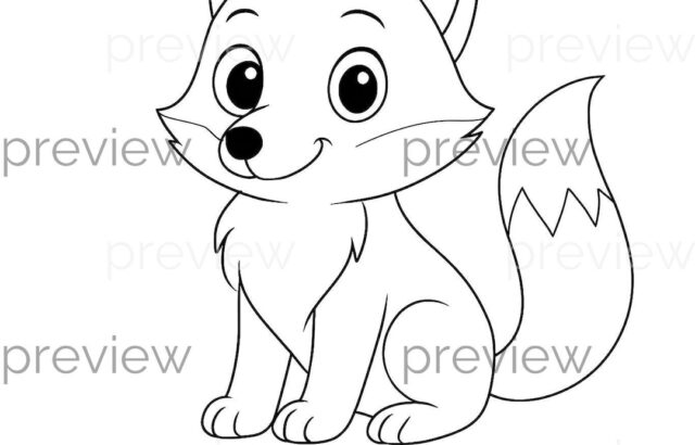 Cartoon fox coloring page with letter F and word Fox