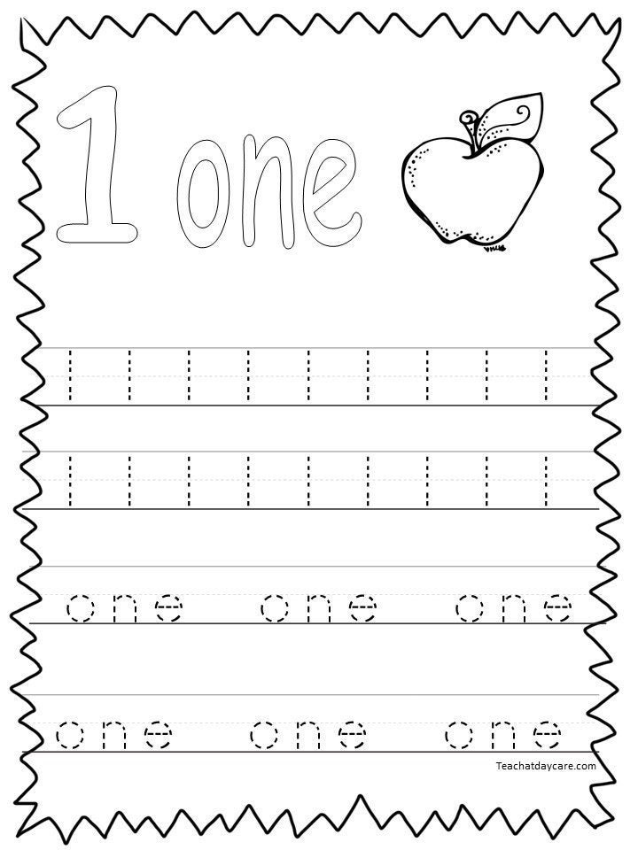 One tracing worksheet with apple illustration and lines