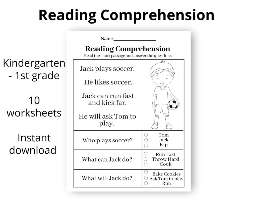Reading comprehension worksheet with boy holding soccer ball