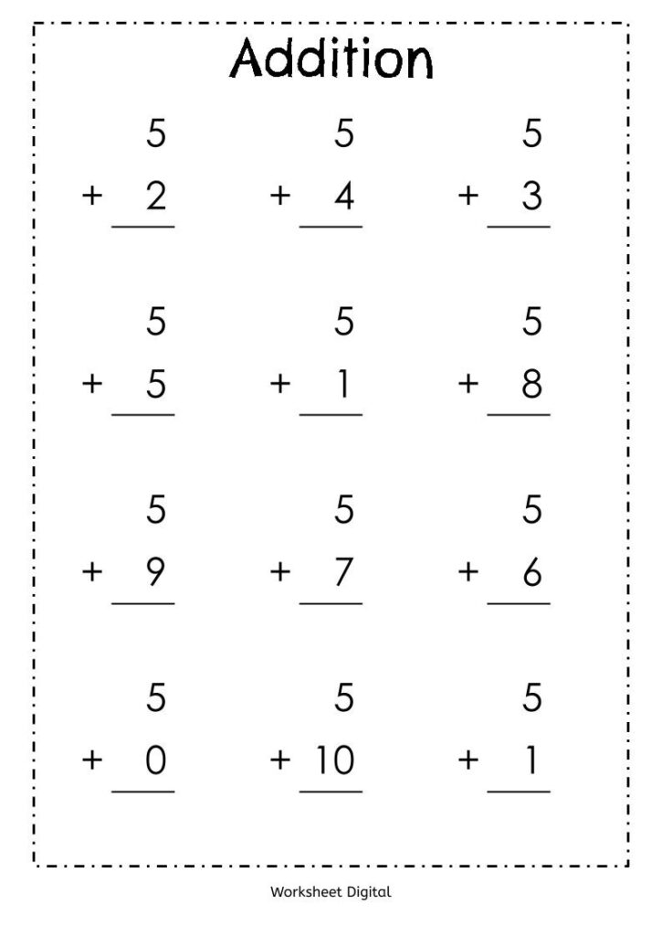 Addition worksheet with nine vertical problems
