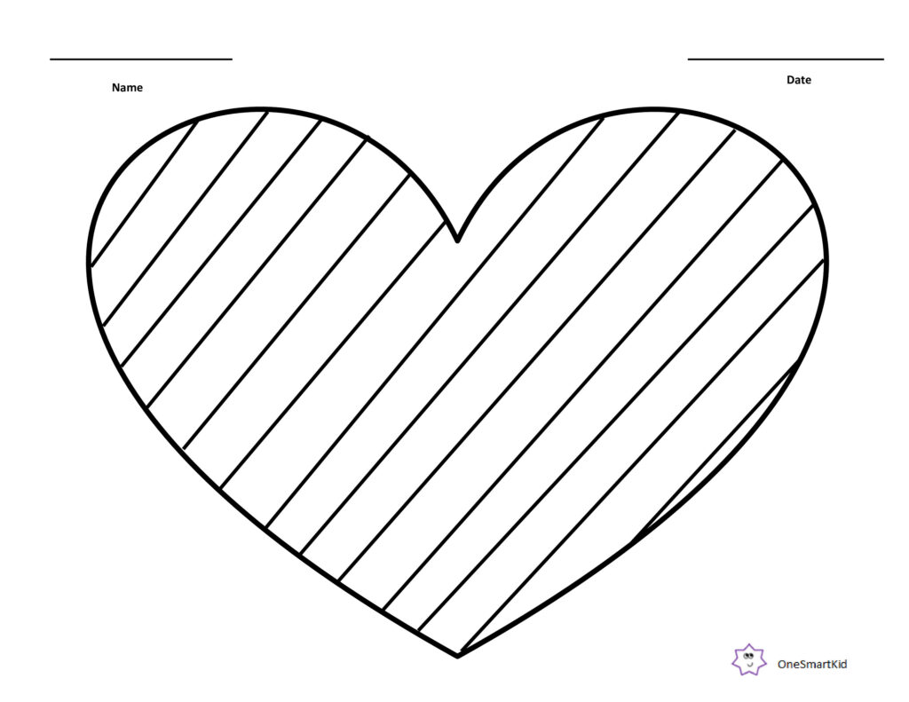 Striped heart outline worksheet with Name and Date lines