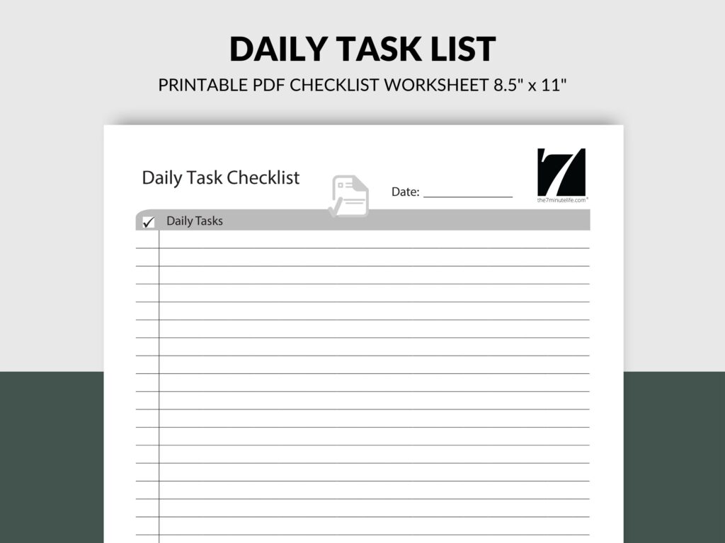 Printable daily task checklist worksheet with lined pages