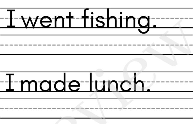 Narrative sentence writing worksheet with three example sentences