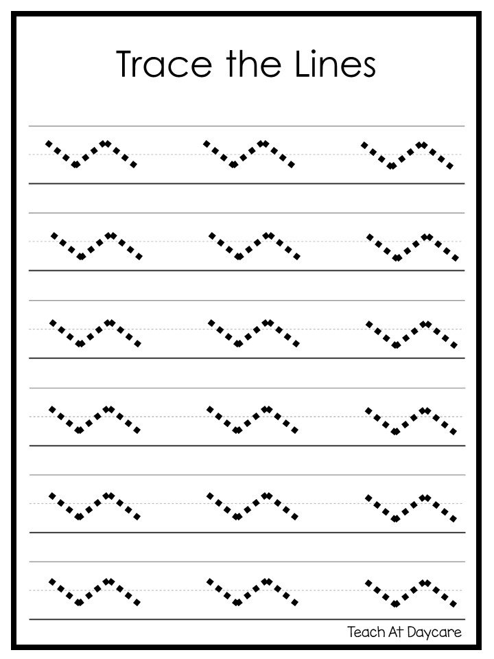 Trace the Lines worksheet with zigzag dotted patterns