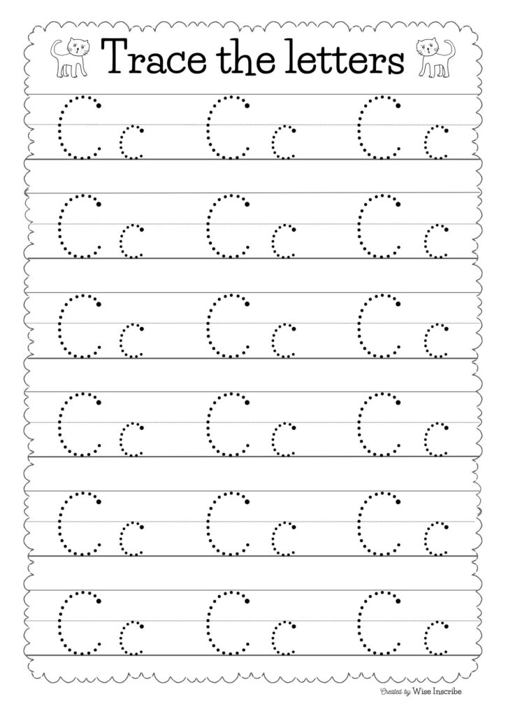 Alphabet tracing worksheet with dotted C and c letters