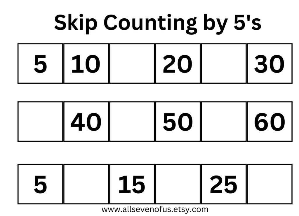 Skip counting by 5s worksheet with numbered boxes
