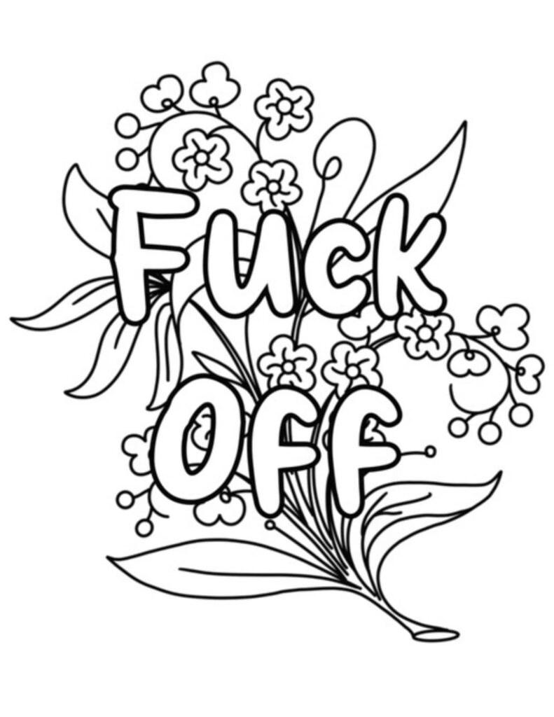 Floral doodle with bold text reading fuck off