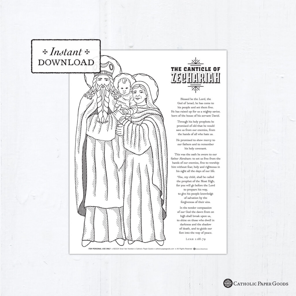 Black-and-white religious print with figures and scripture text