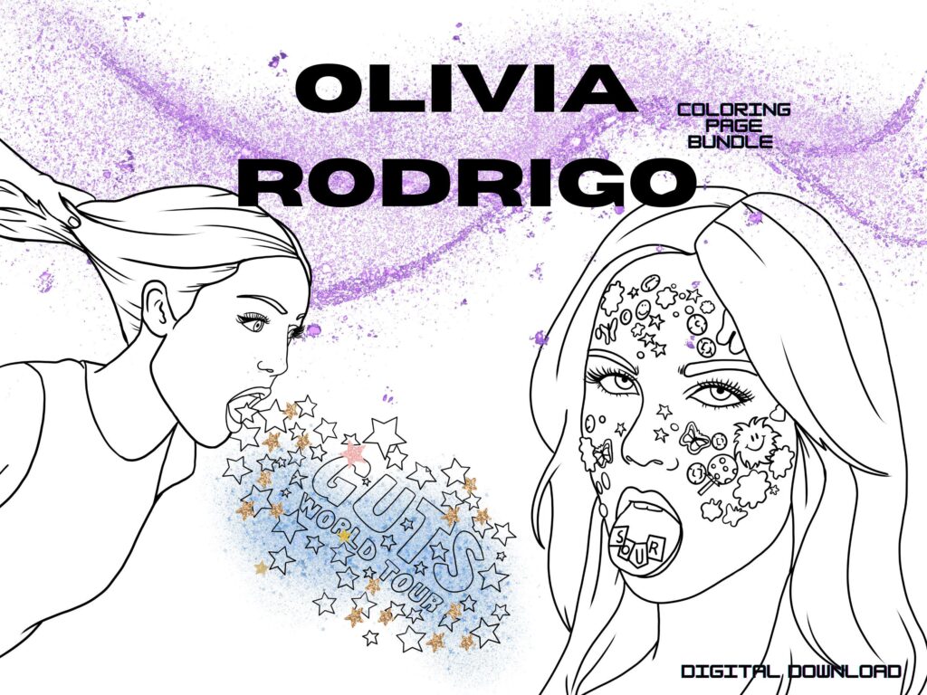 Olivia Rodrigo coloring page bundle cover with two faces