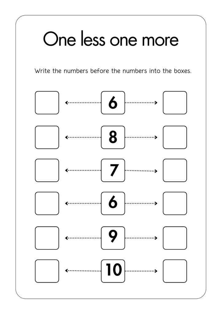 Printable one less one more number worksheet