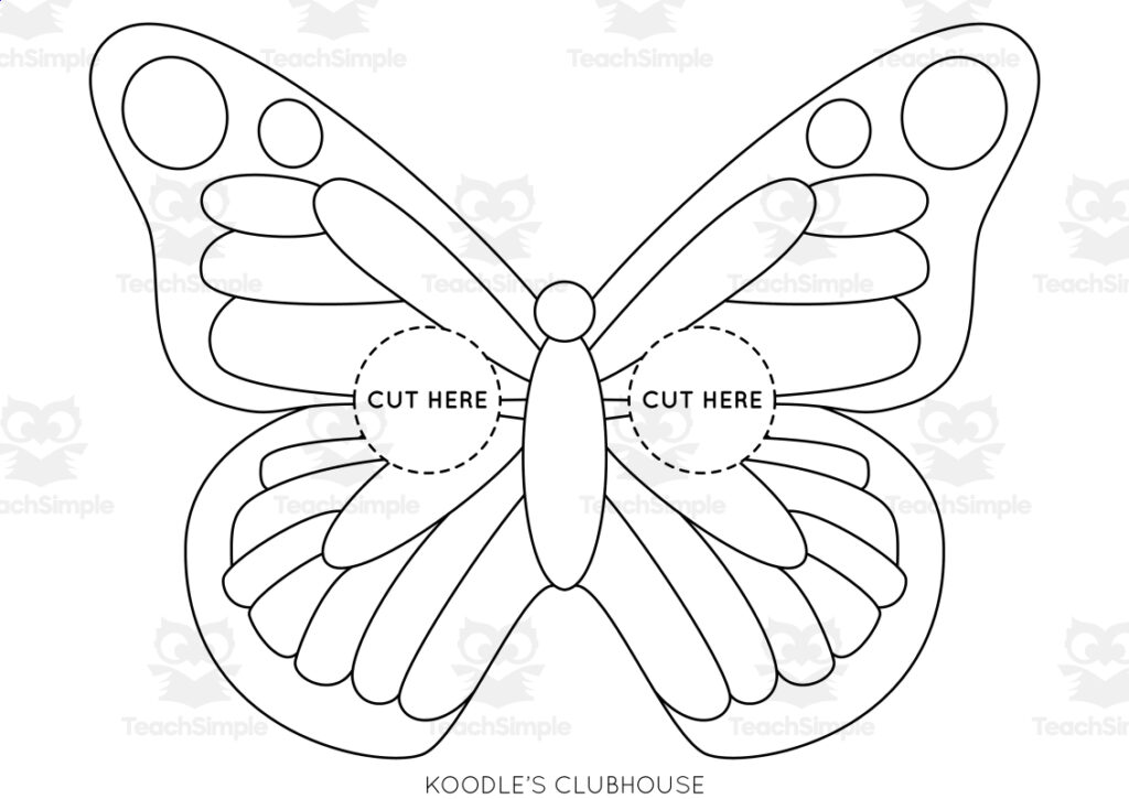 Butterfly outline coloring page with cut circles