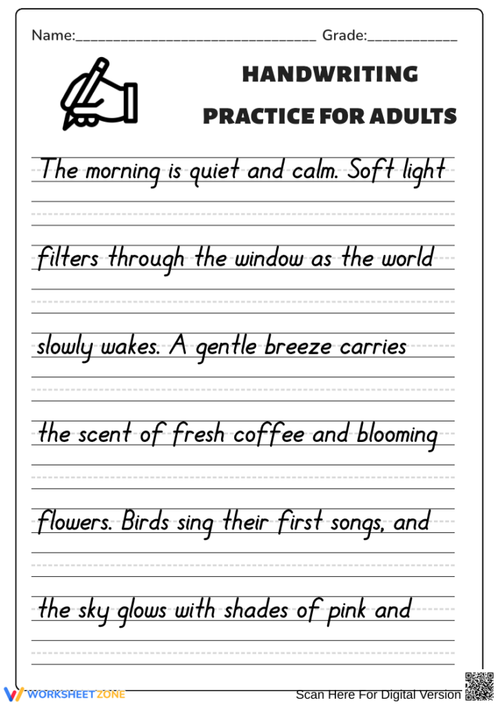 Handwriting practice worksheet with cursive sentences