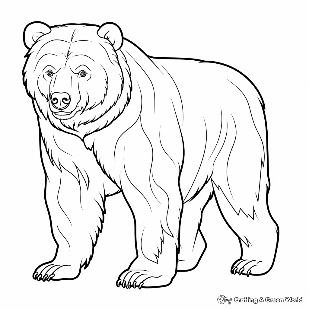 Black-and-white line drawing of a standing bear
