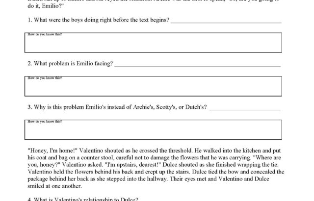 Inference worksheet with passages and numbered questions