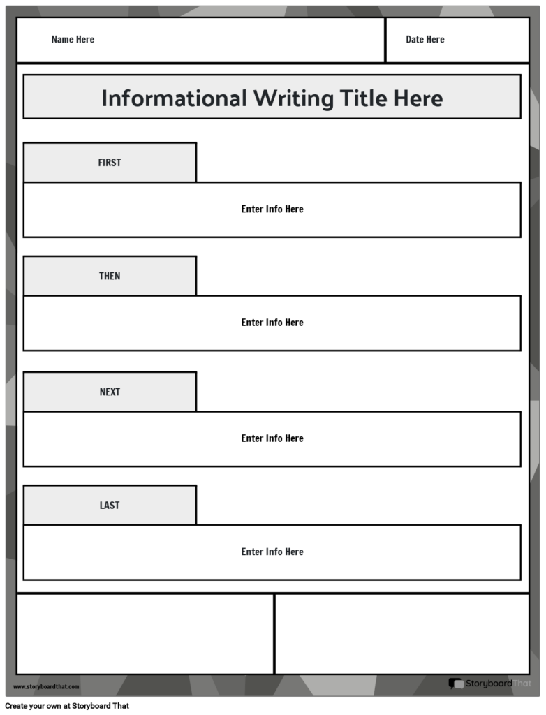 Informational writing worksheet with labeled boxes and title