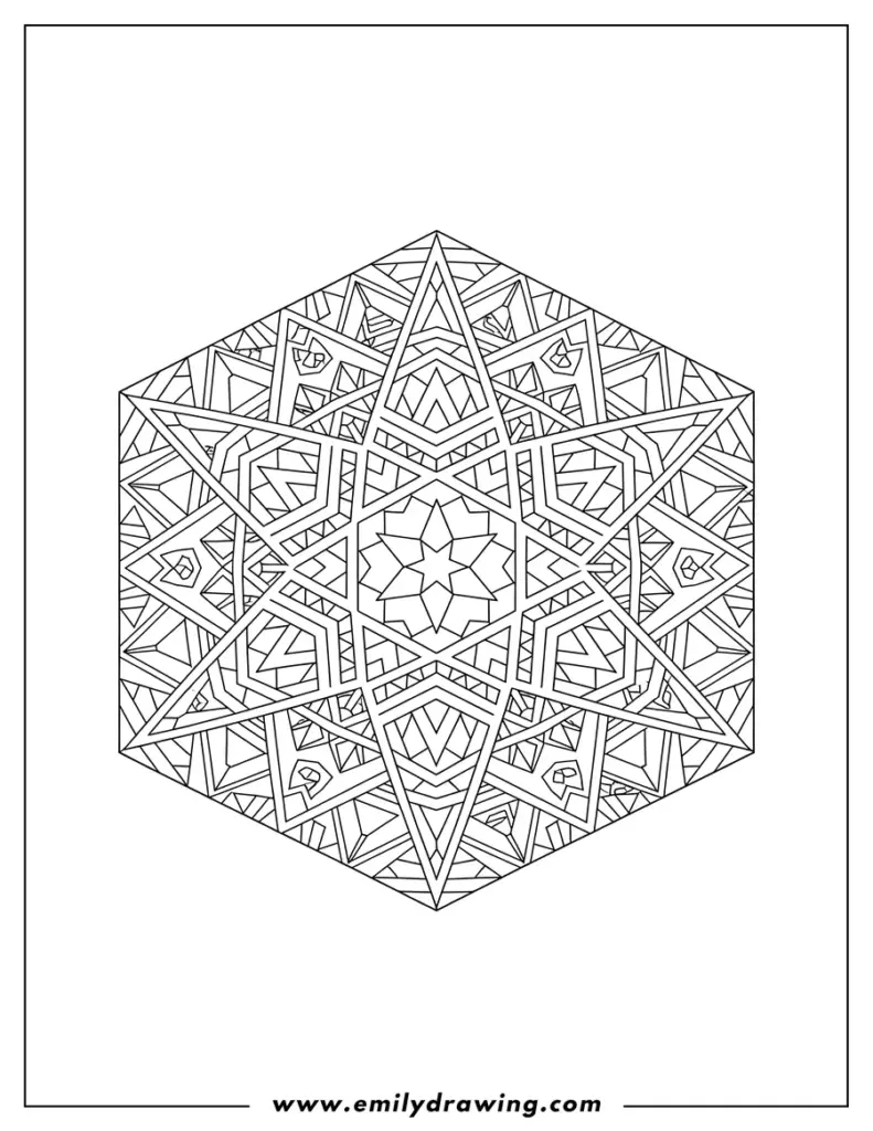 Intricate geometric mandala in hexagonal outline
