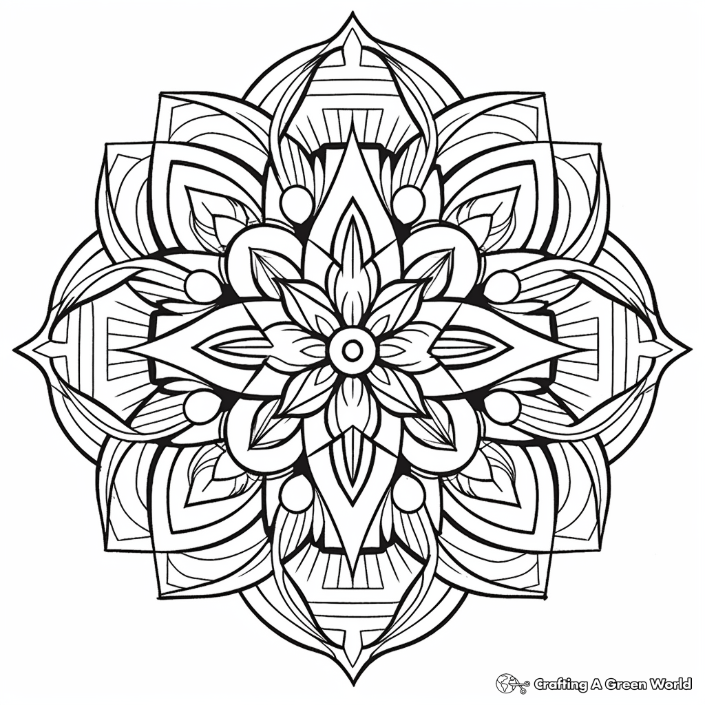 Intricate black-and-white floral mandala line drawing