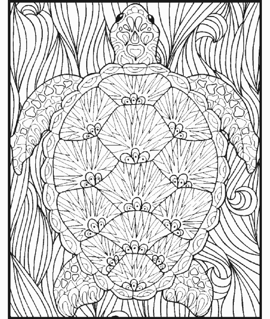 Detailed turtle coloring page with patterned shell totem
