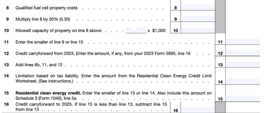 Tax form worksheet lines 8 through 16 visible