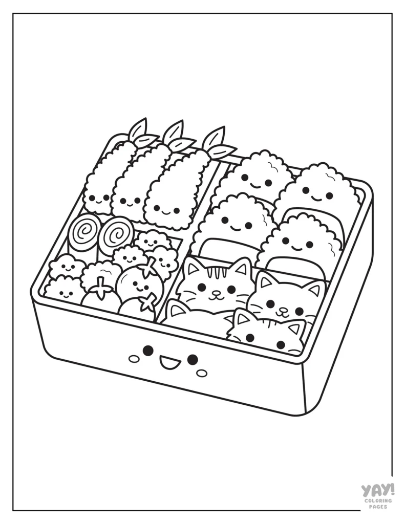 Cute bento box with smiling food faces