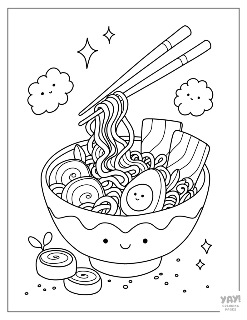 Cute noodle bowl with chopsticks and smiling food