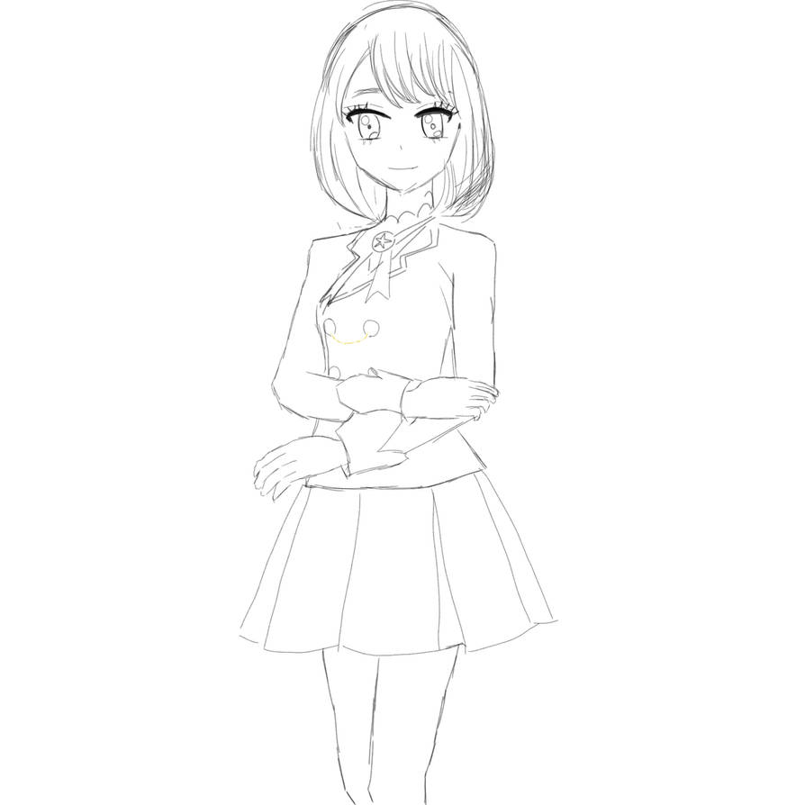 Anime-style girl in school uniform, standing with arms crossed