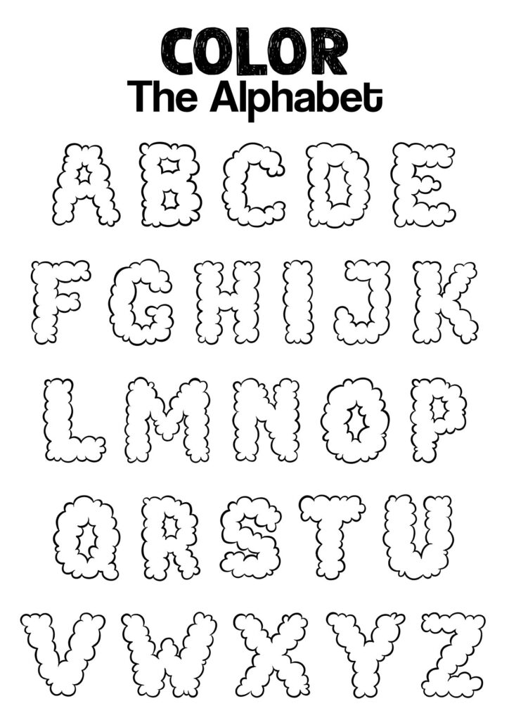 Alphabet coloring worksheet with bubble letters A-Z