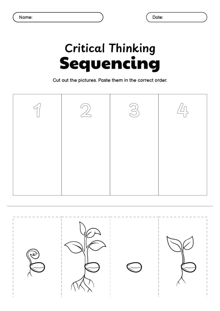 Sequencing worksheet with plant growth stages and numbered boxes