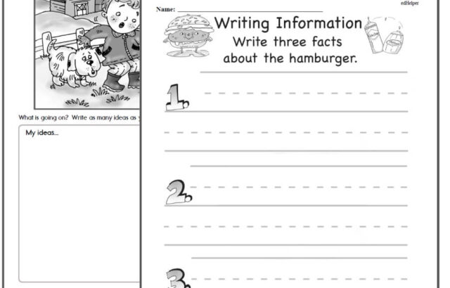 Two overlapping black-and-white writing worksheet pages
