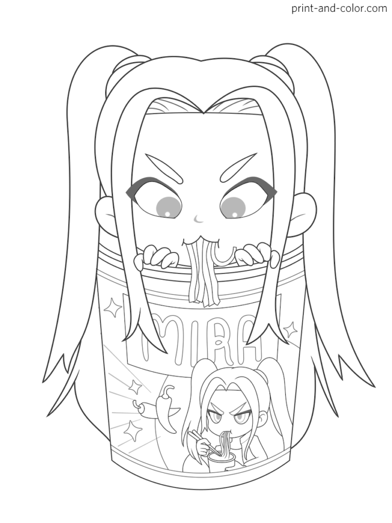 Anime girl holding a noodle cup coloring page
