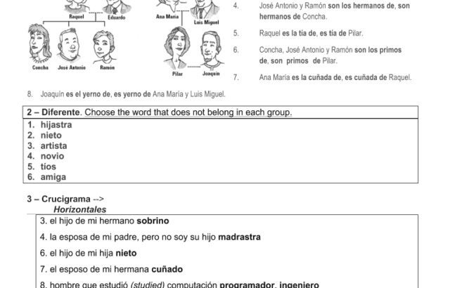 Spanish family tree worksheet answer key page