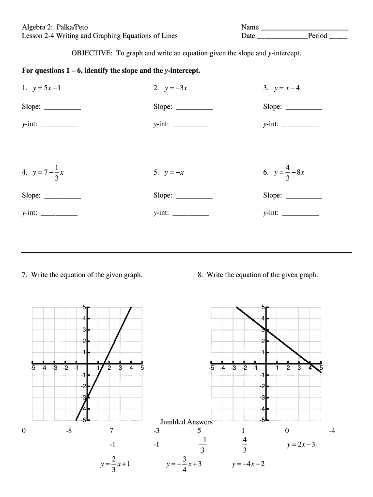 Algebra worksheet with line graph problems and answer choices