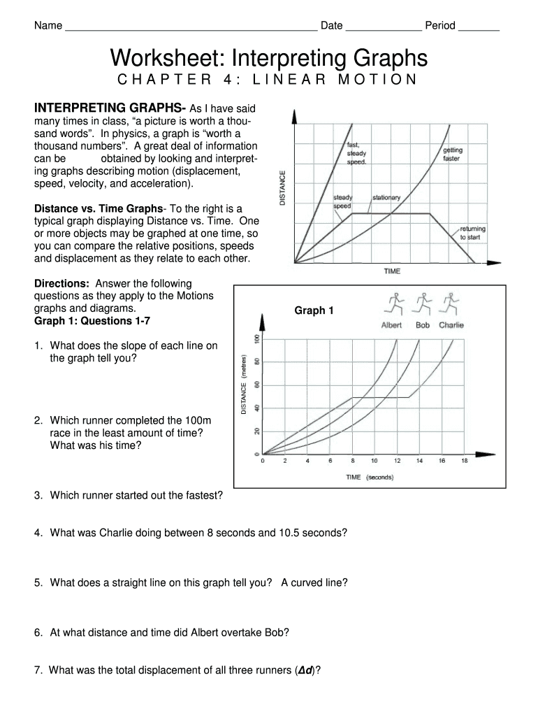 Physics worksheet about interpreting graphs and runners
