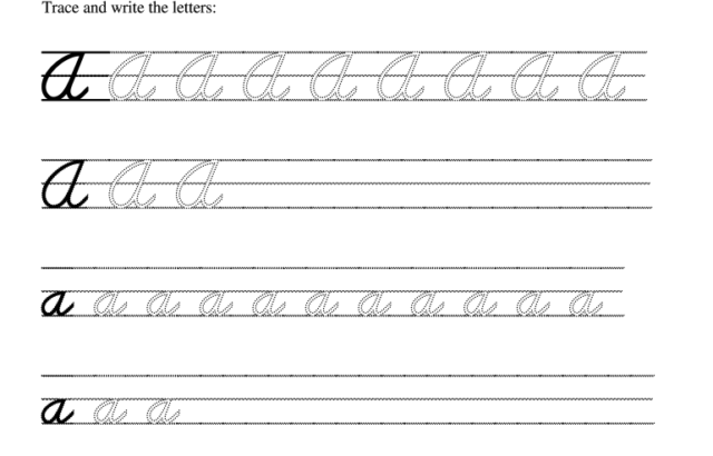 Cursive writing worksheet for letter A traces