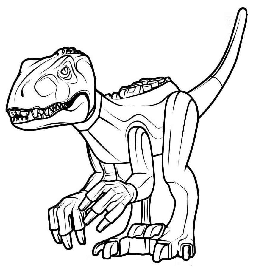Black-and-white line drawing of a dinosaur robot