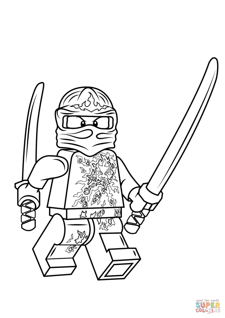 Black-and-white ninja minifigure holding two swords