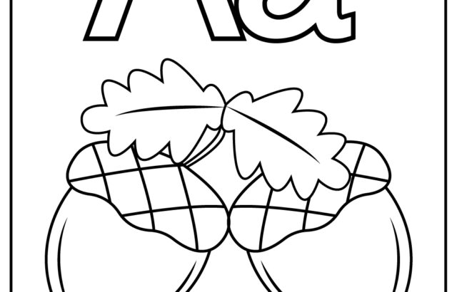 Letter A and acorn coloring page outline