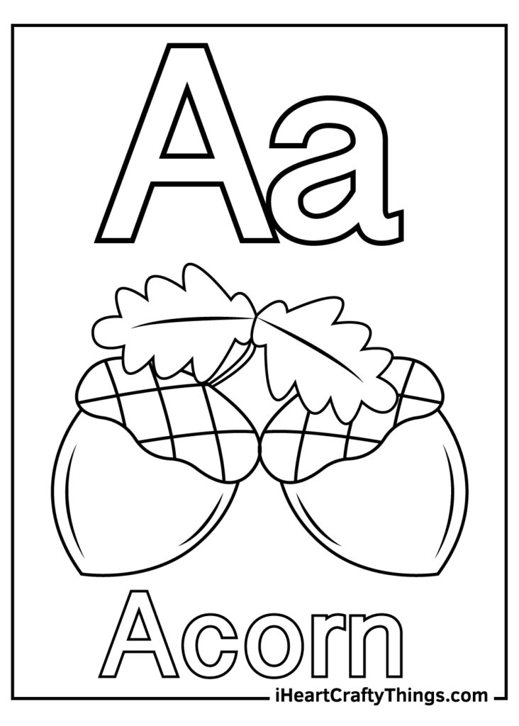Letter A and acorn coloring page outline