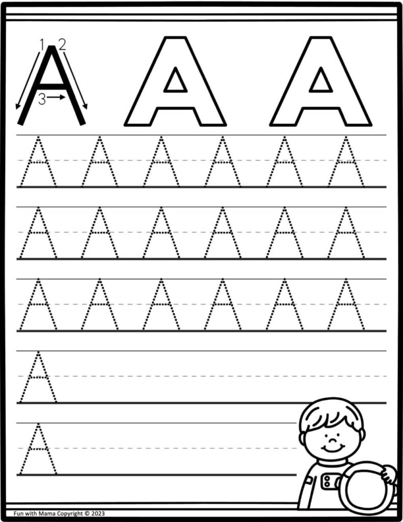 Printable alphabet tracing worksheet for capital A