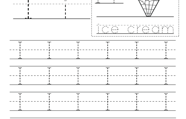 Letter I writing practice worksheet with ice cream cone illustration