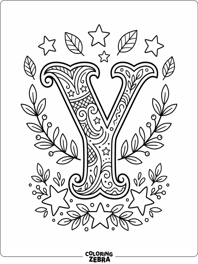 Decorative letter Y with stars and leaves