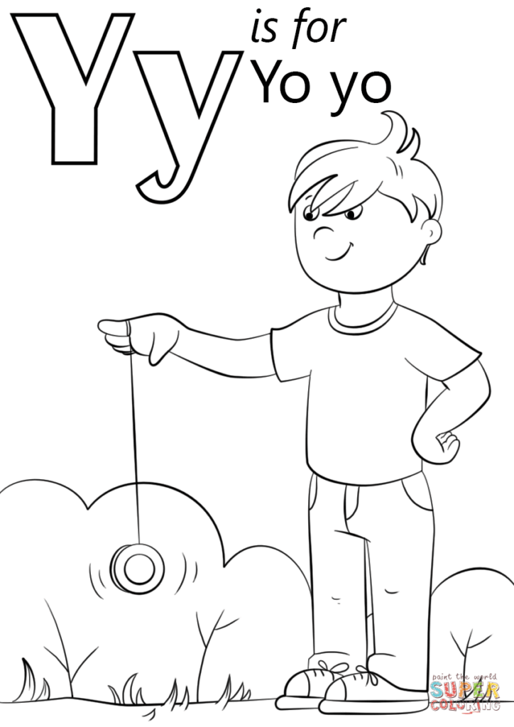 Letter Y coloring page with yo-yo boy illustration