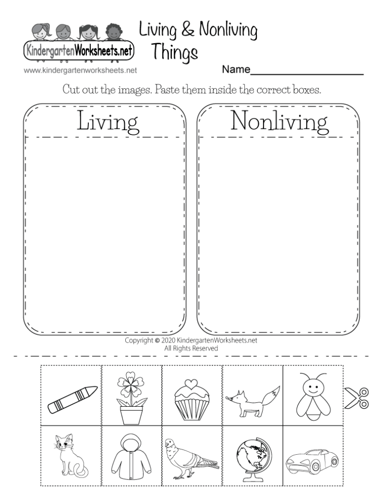 Living and nonliving things worksheet with cutout pictures