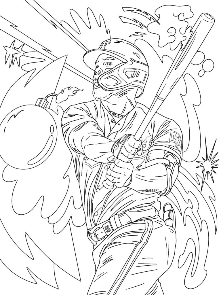 Line drawing of a baseball batter swinging a bat