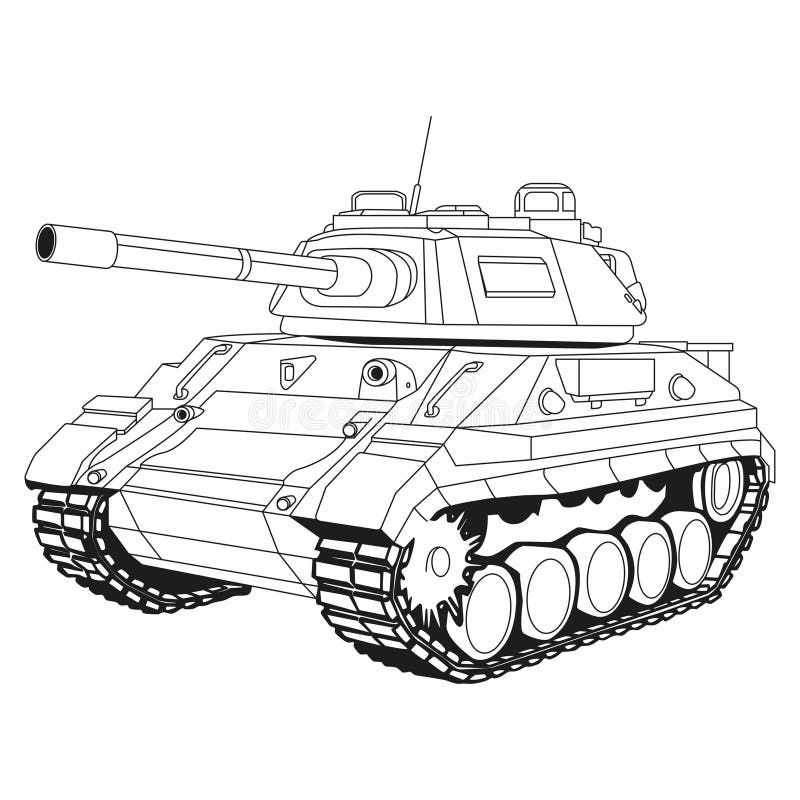 Line drawing of a tank with long barrel and tracks
